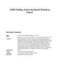 American Jewish Historical Society finding aid for the David Waksberg papers