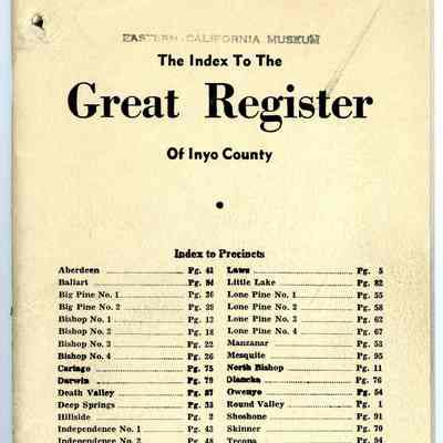 Index to the Great Register of Inyo County, Primary Election, August 25, 1936