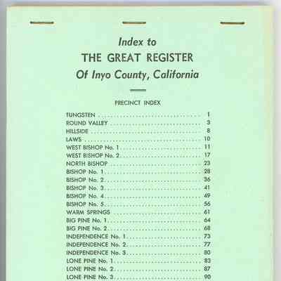 Index to the Great Register of Inyo County, California, General Election, November 4, 1952