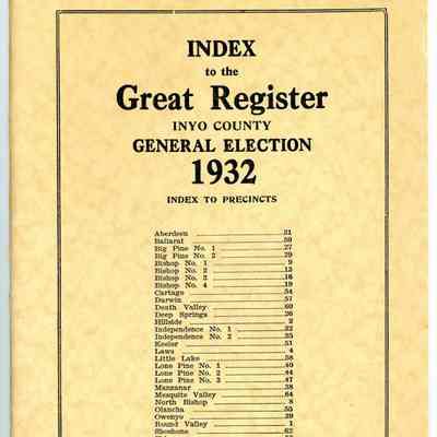 Index to the Great Register, Inyo County, General Election, 1932