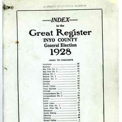 Index to the Great Register, Inyo County, General Election, 1928