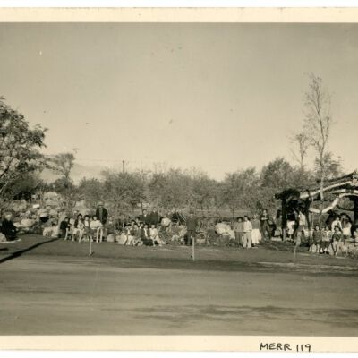 Group gathering at Pleasure Park at Manzanar