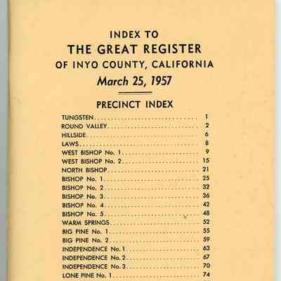 Index to the Great Register of Inyo County, California, March 25, 1957