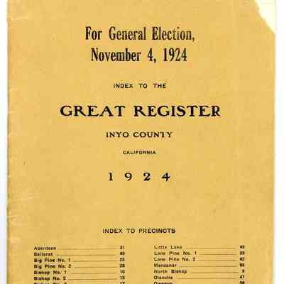 Index to the Great Register, Inyo County, California, General Election, November 4, 1924