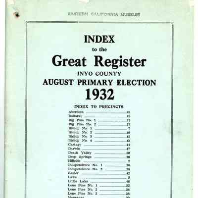 Index to the Great Register, Inyo County, Primary Election, August 1932