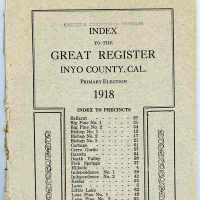 Index to the Great Register, Inyo County, Cal., Primary Election, 1918