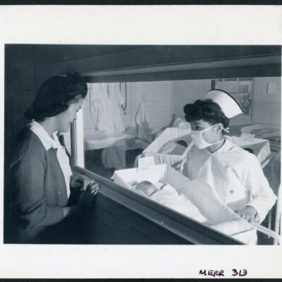 Nurse Aiko Hamaguchi, mother Frances Yokoyama, baby Fukomoto, Manzanar Relo