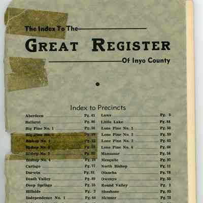 Index to the Great Register of Inyo County, General Election, November 3, 1936