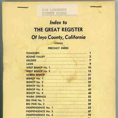 Index to the Great Register of Inyo County, California, Primary Election, June 5, 1956