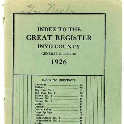 Index to the Great Register, Inyo County, General Election, 1926