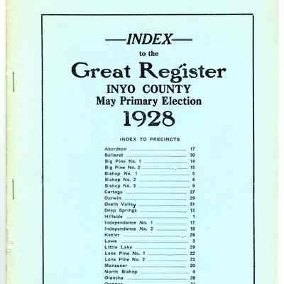 Index to the Great Register, Inyo County, Primary Election, May 1928