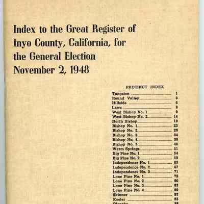 Index to the Great Register of Inyo County, California, General Election, November 2, 1948