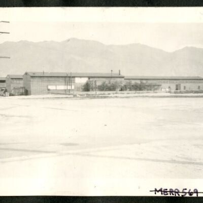Photograph of camouflage buildings at Manzanar