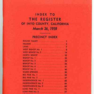 Index to the Register of Inyo County, California, March 26, 1959