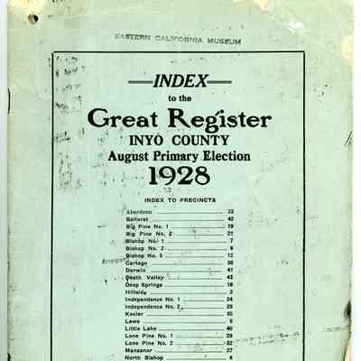 Index to the Great Register, Inyo County, Primary Election, August 1928