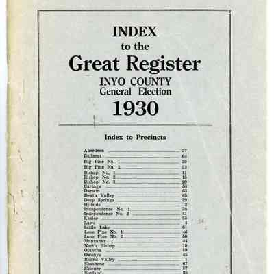 Index to the Great Register, Inyo County, General Election, 1930
