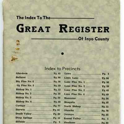 Index to the Great Register of Inyo County, General Election, November 3, 1936