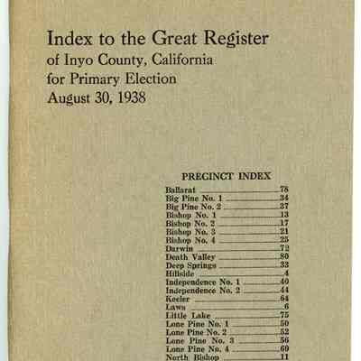 Index to the Great Register of Inyo County, California, Primary Election, August 30, 1938