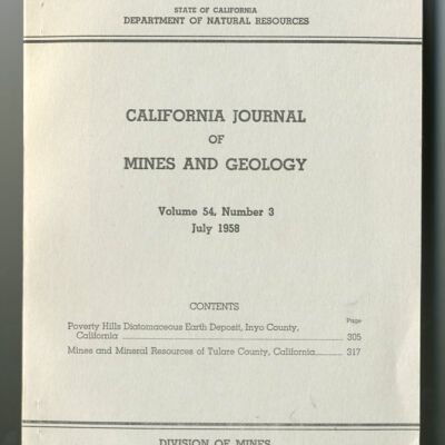 State of California, Department of Natural Resources, Division of Mines, California Journal of Mines and Geology, Vol. 54, No. 3, July 1958