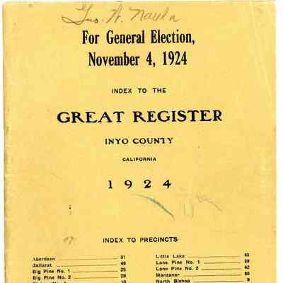 Index to the Great Register, Inyo County, California, General Election, November 4, 1924