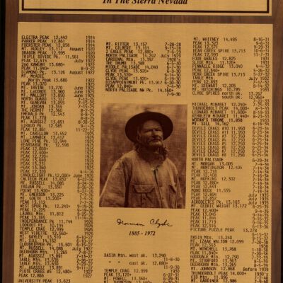 1992.12.1 Norman Clyde First Ascents Plaque: Copyright: ECM; Origsize: 12" x 16"; Origformat: Artifact