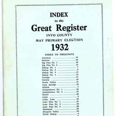 Index to the Great Register, Inyo County, Primary Election, May 1932