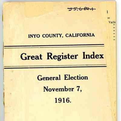 Great Register Index, Inyo County, California, General Election, November 7, 1916