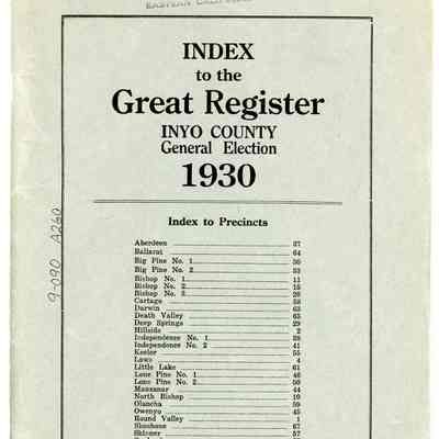 Index to the Great Register, Inyo County, General Election, 1930