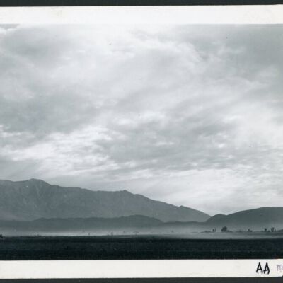 View SW over Manzanar, dust storm
