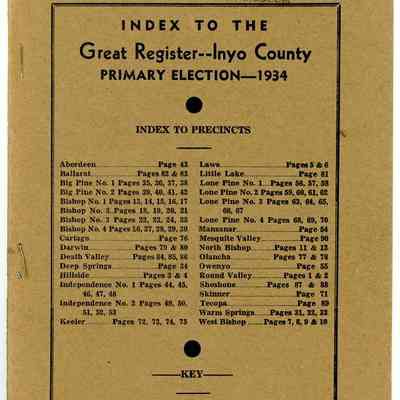 Index to the Great Register, Inyo County, Primary Election, 1934