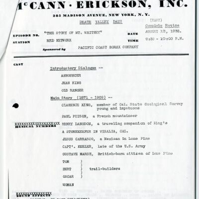 2004.14.104: Radio script of Mount Whitney Story, pg. 2: Origformat: Artifact; Resolution: 300 dpi