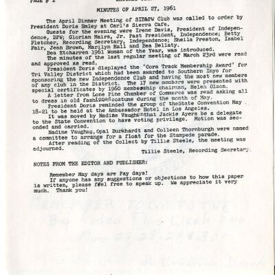 2004.14.137: Whitney Peeks Newsletter, May 25, 1961, pg. 3: Resolution: 150 dpi