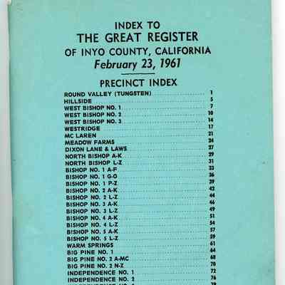 Index to the Great Register of Inyo County, California, February 23, 1961