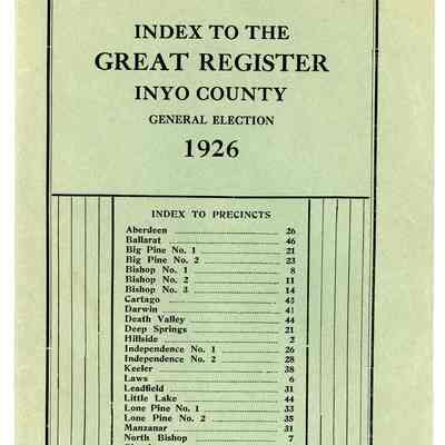 Index to the Great Register, Inyo County, General Election, 1926