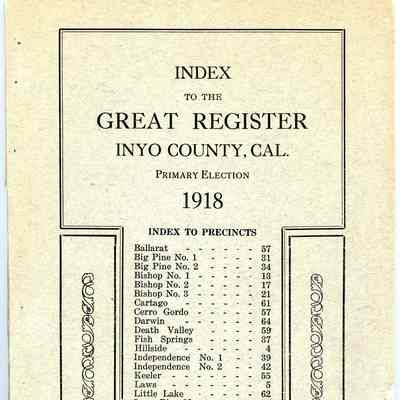 Index to the Great Register, Inyo County, Cal., Primary Election, 1918