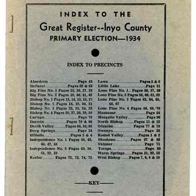 Index to the Great Register, Inyo County, Primary Election, 1934