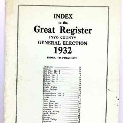 Index to the Great Register, Inyo County, General Election, 1932