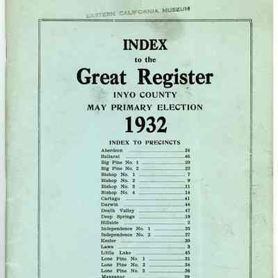 Index to the Great Register, Inyo County, Primary Election, May 1932