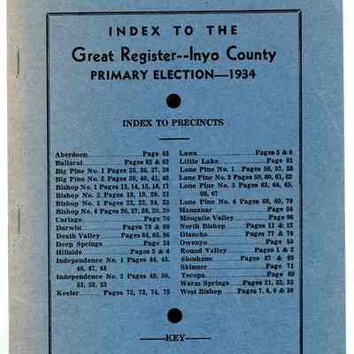 Index to the Great Register, Inyo County, Primary Election, 1934
