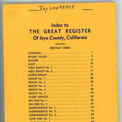 Index to the Great Register of Inyo County, California, General Election, November 2, 1954