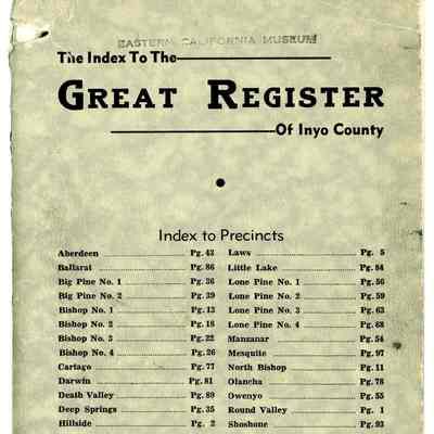 Index to the Great Register of Inyo County, General Election, November 3, 1936