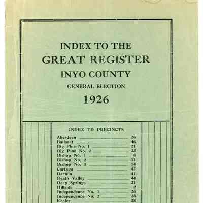 Index to the Great Register, Inyo County, General Election, 1926