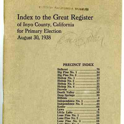 Index to the Great Register of Inyo County, California, Primary Election, August 30, 1938