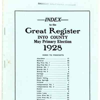 Index to the Great Register, Inyo County, Primary Election, May 1928