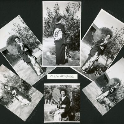 Thelma McBride posing in a kimono: Origformat: Print-Photographic; Resolution: 720 dpi