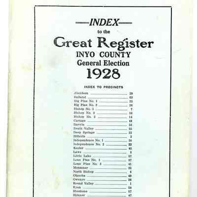 Index to the Great Register, Inyo County, General Election, 1928
