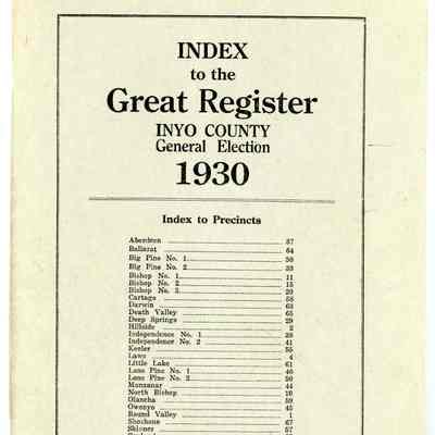 Index to the Great Register, Inyo County, General Election, 1930