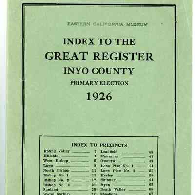 Index to the Great Register, Inyo County, Primary Election, 1926
