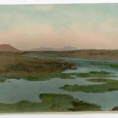 Hand-tinted photo of Little Lake, California