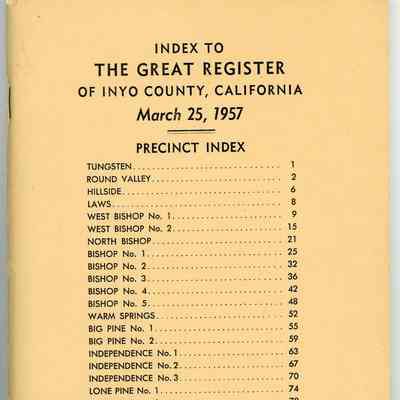 Index to the Great Register of Inyo County, California, March 25, 1957